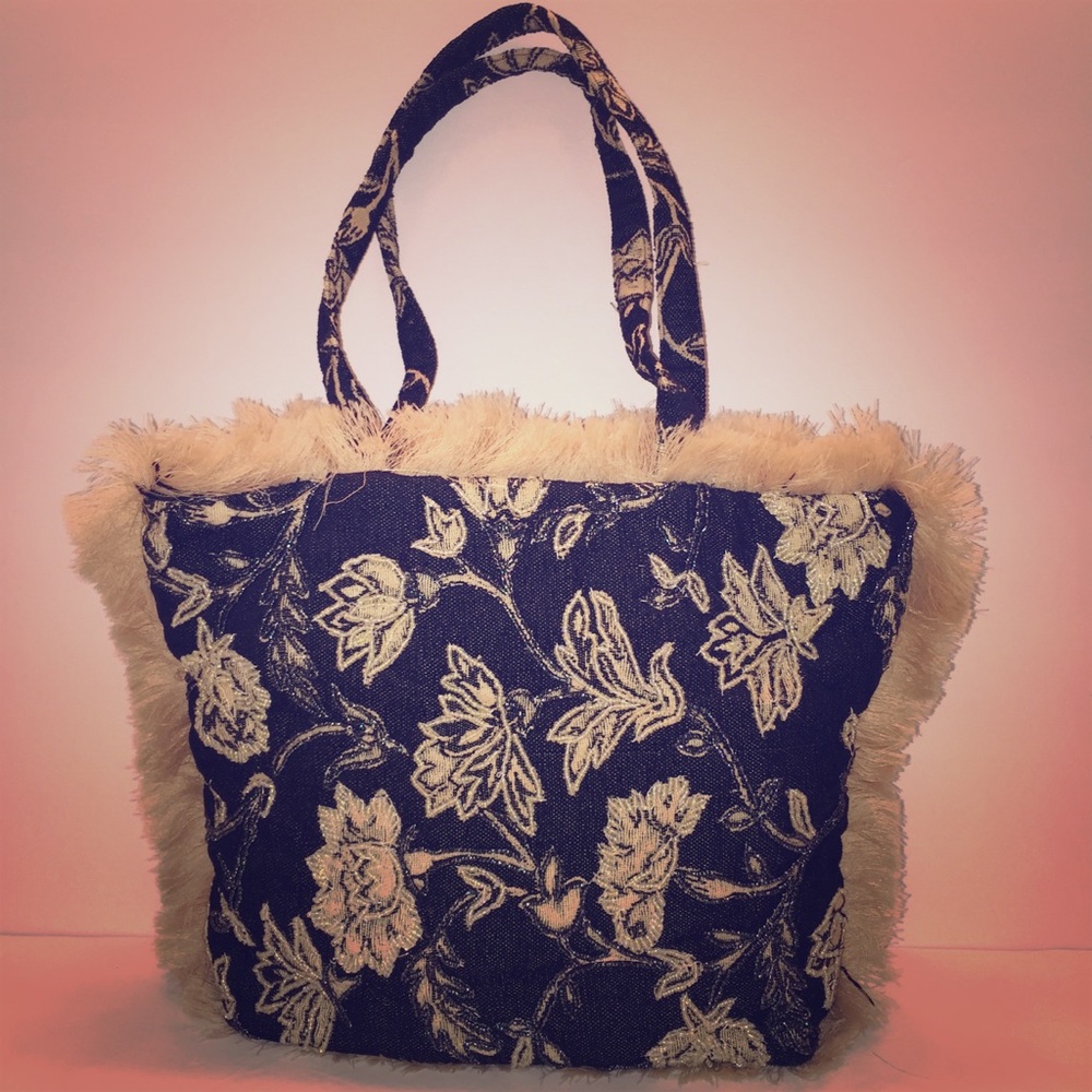 Black & Tan Tapestry Double handle Handbag - Picture 3 of 8